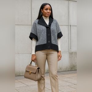 Carolyn Taylor Black and Gray Cardigan Sweater Size XL Large Buttons